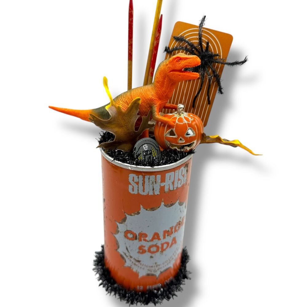 Halloween Orange Soda Dinosaur Decorative Assemblage